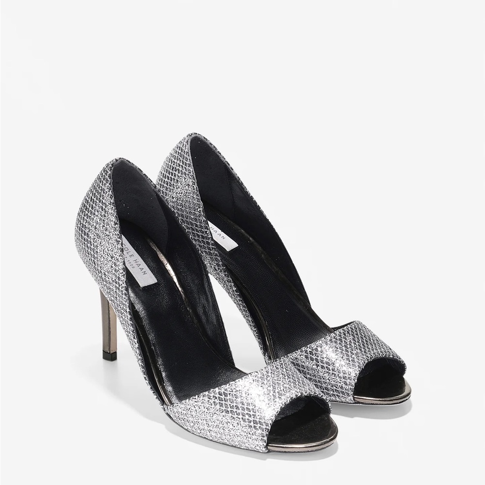 Cole Haan Metallic Silver Peep-Toe Heels